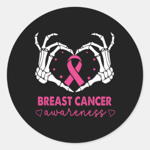 Sticker Rond Squelette Mains signe du coeur Halloween Cancer du