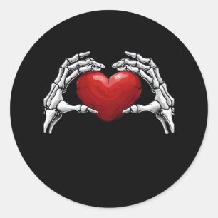 Sticker Rond Squelette Mains Tenant Un Coeur Rouge Design Class