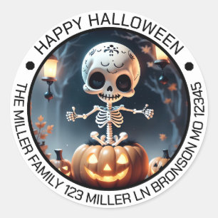 Sticker Rond Squelette mignon et enveloppe Citrouille