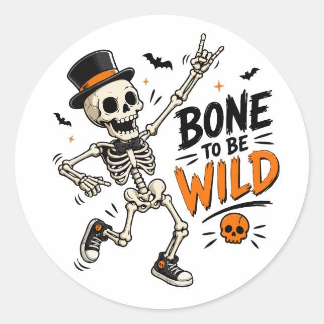 Sticker Rond Squelette Né pour être Sauvage (Devant)