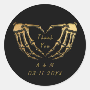 Sticker Rond Squelette Or Noir Forme De Coeur Mains Gothiques A