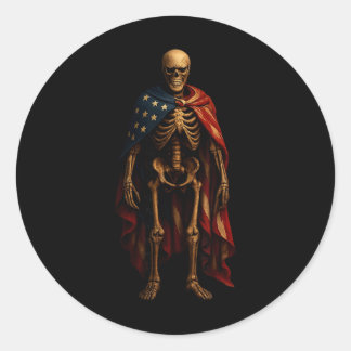 Sticker Rond Squelette patriotique Drapeau américain Horreur go