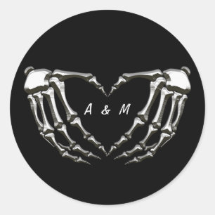 Sticker Rond Squelette personnalisé Mains gothiques Forme de cœ