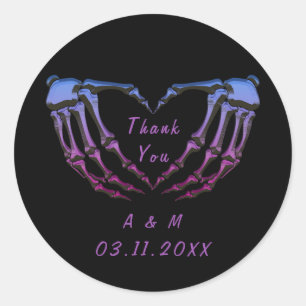Sticker Rond Squelette personnalisé Mains gothiques Forme de cœ