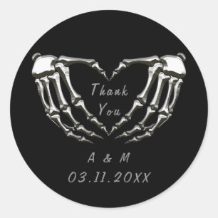 Sticker Rond Squelette personnalisé Mains gothiques Forme de cœ