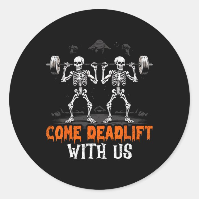 Sticker Rond Squelette Poids Poids Bodybuilder Fitout Fitness (Devant)