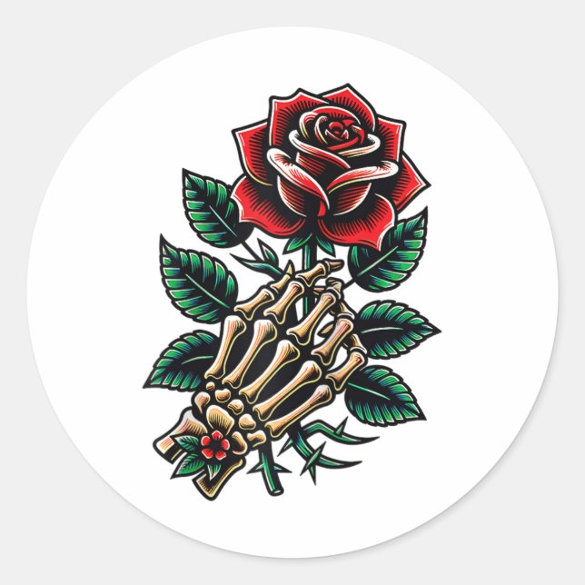 Sticker Rond Squelette Rose à main Graphic Raglan Baseball Tee_ (Devant)