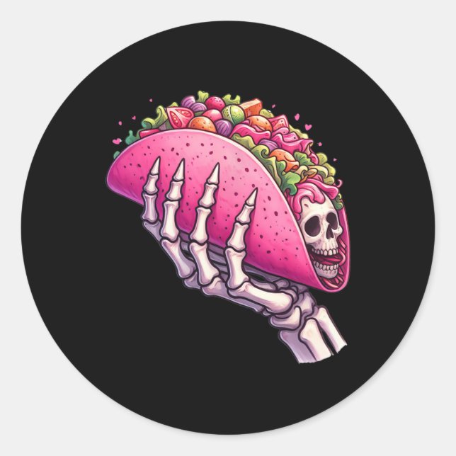 Sticker Rond Squelette Tenue À La Main Taco Pour Cinco De Mayo  (Devant)