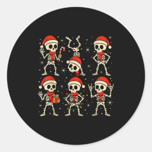 Sticker Rond Squelettes dansants Chapeau de Père Noël Xmas Sque