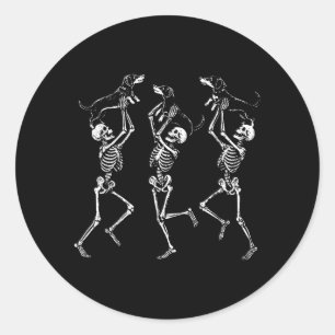 Sticker Rond Squelettes dansants rétro Dachshund Halloween mign