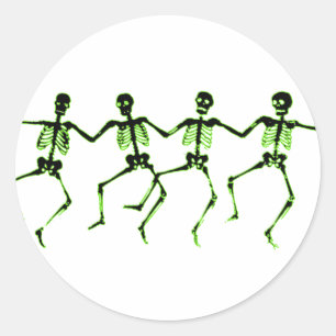 Sticker Rond Squelettes de danse, lueur verte