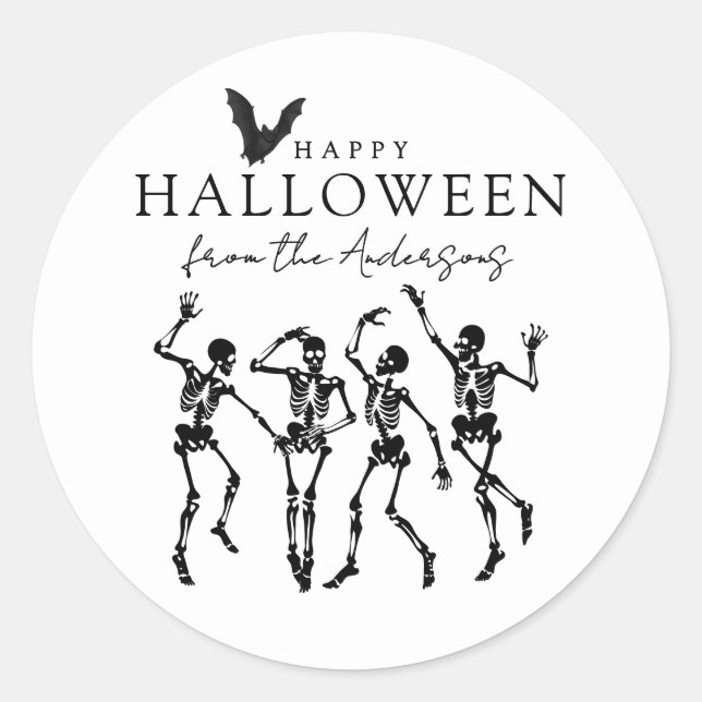 Sticker Rond Squelettes de danse modernes Joyeux Halloween (Devant)