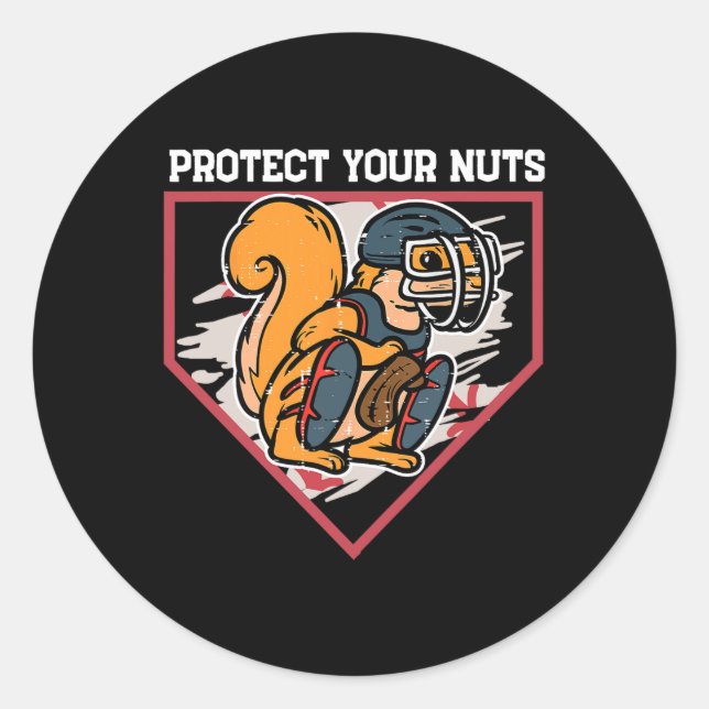 Sticker Rond Squirrel Baseball Catcher Protégez vos nuts Garçon (Devant)