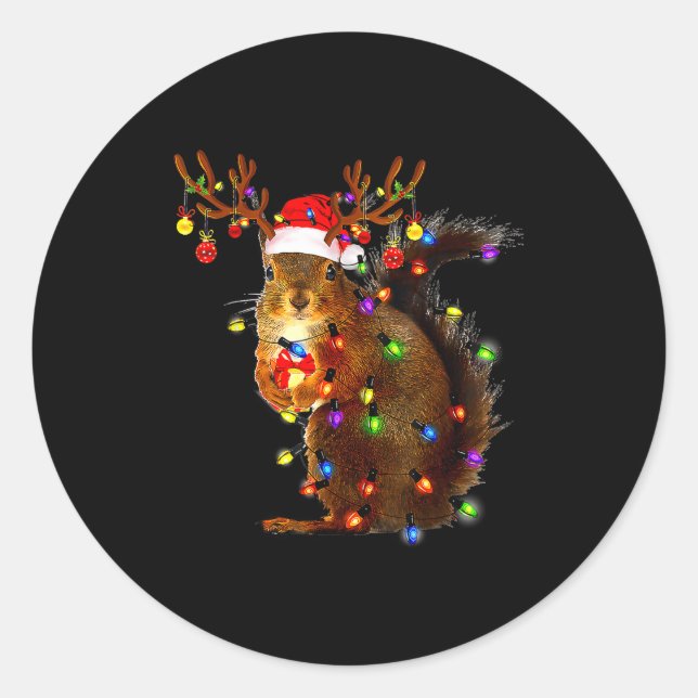 Sticker Rond Squirrel Christmas Tree Lights Reindeer Santa Hat  (Devant)