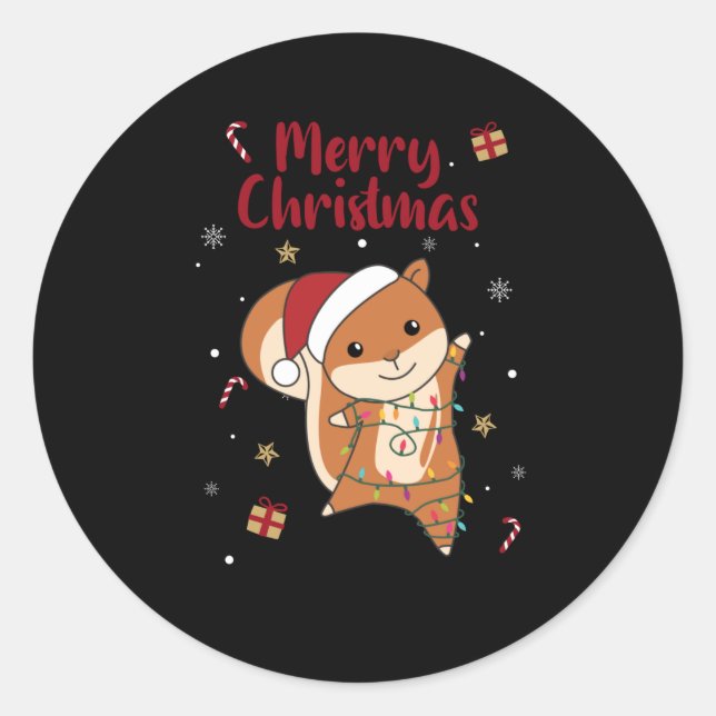 Sticker Rond Squirrel Christmas Winter Animals (Devant)