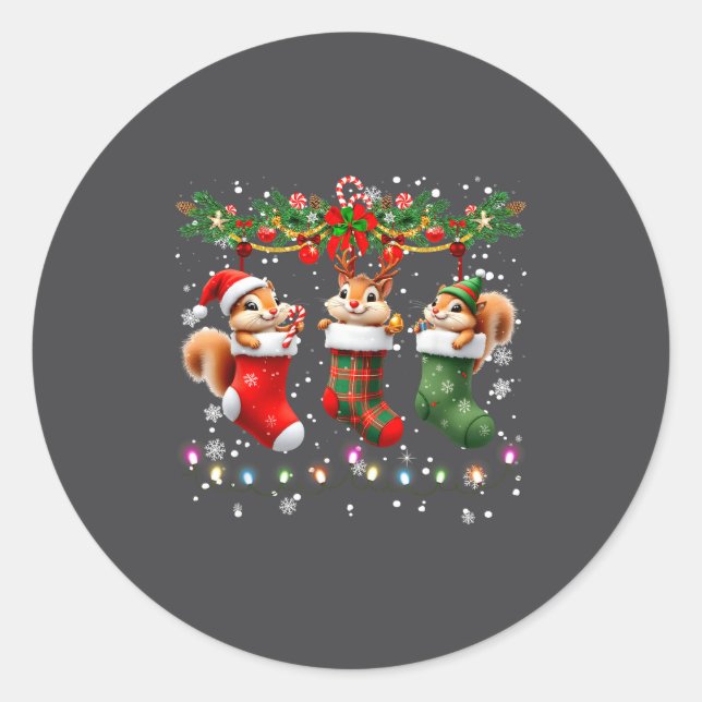 Sticker Rond Squirrel In Christmas Socks Lights Squirrel Xmas  (Devant)