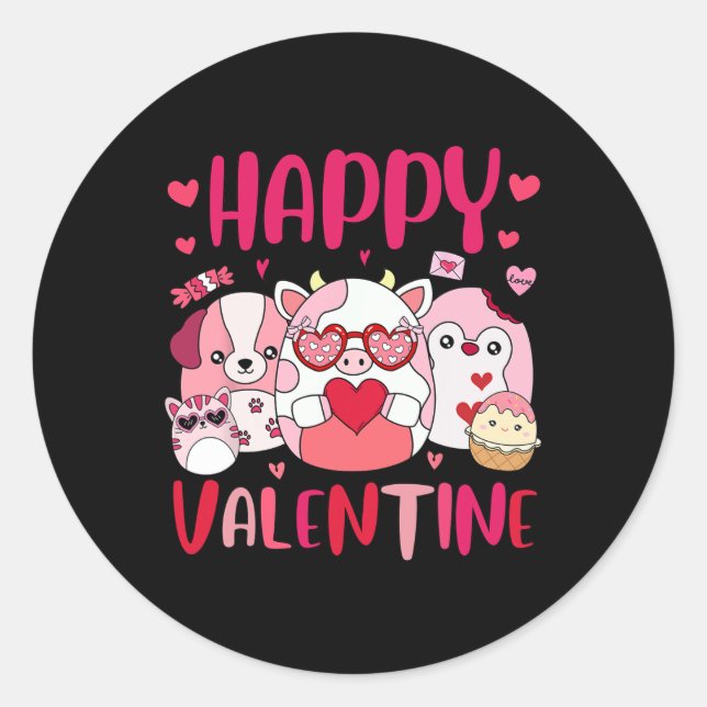 Sticker Rond Squish Squad Joyeux Cadeaux Valentin Mignonne Pour (Devant)