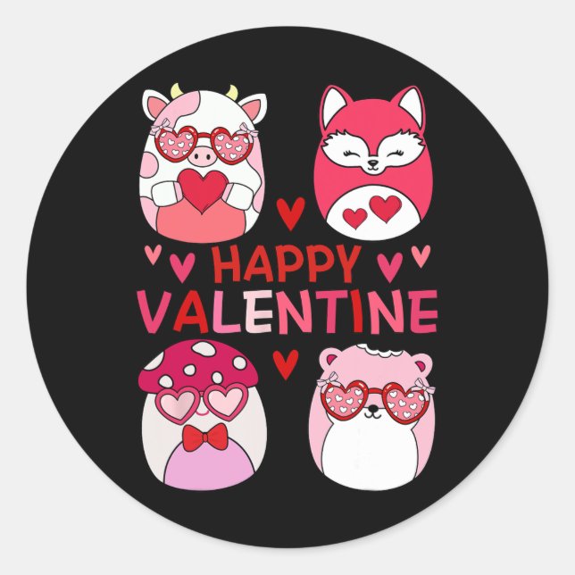 Sticker Rond Squish Squad Joyeux Cadeaux Valentin Pour Enfants  (Devant)