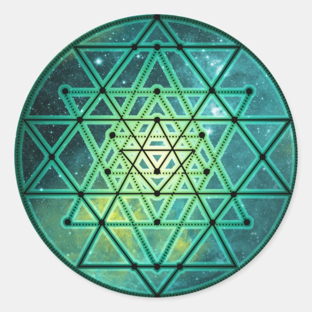 Sticker Rond Sri Yantra vert mystique (Devant)
