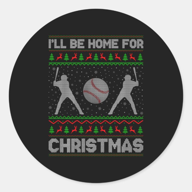 Sticker Rond Srty Baseball Player Ugly Christmas Sweaters Xmas  (Devant)