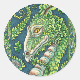 STICKER ROND ST. DRAGON SHAMROCK VERT DE PATRICK, IMAGINAIRE IR