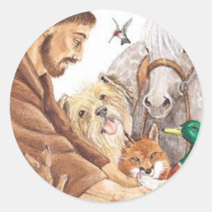 Sticker Rond St Francis et animaux, casquette, goupille, porte