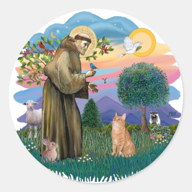 Sticker Rond St Francis (ff) - Chat tigré orange (Devant)