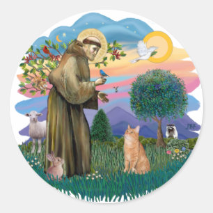 Sticker Rond St Francis (ff) - Orange Tabby cat