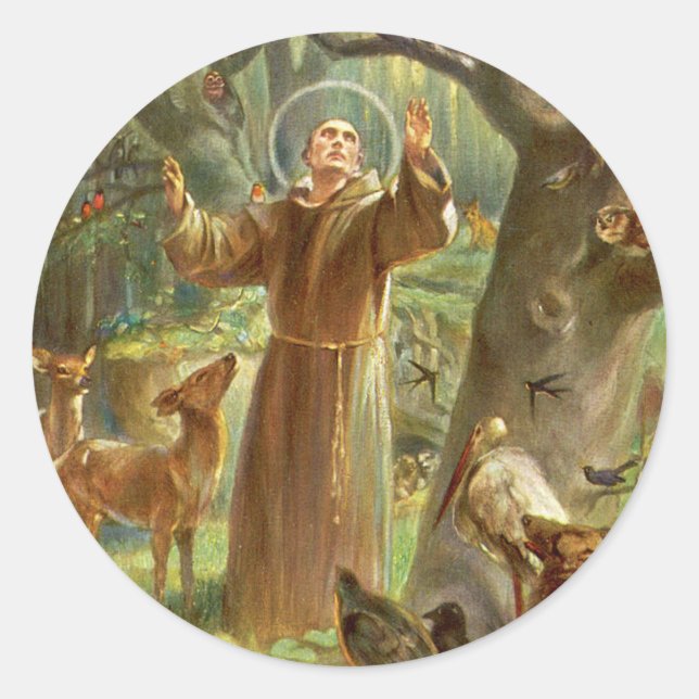 Sticker Rond St Francis of Assisi preaching to animals (Devant)