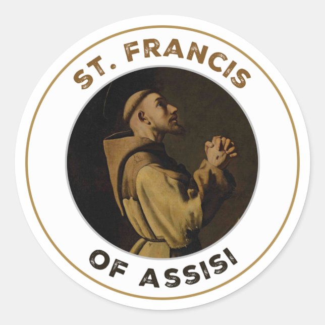 Sticker Rond St. François d'Assise Priez pour Nous (Devant)