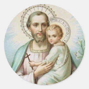 Sticker Rond St Joseph, enfant Jésus, personnel de lis, croix