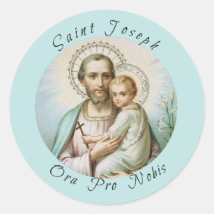 Sticker Rond St Joseph, enfant Jésus, personnel de lis, croix