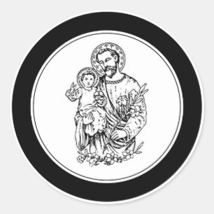 Sticker Rond St Joseph Priez pour nous Noir, Blanc, Catholique