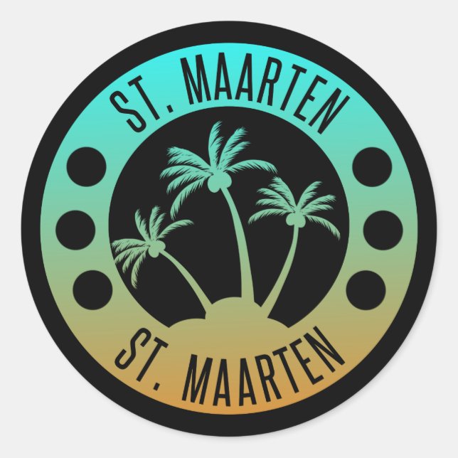 Sticker Rond St Maarten Ocean Aqua Blue Gradient Sint Martin (Devant)