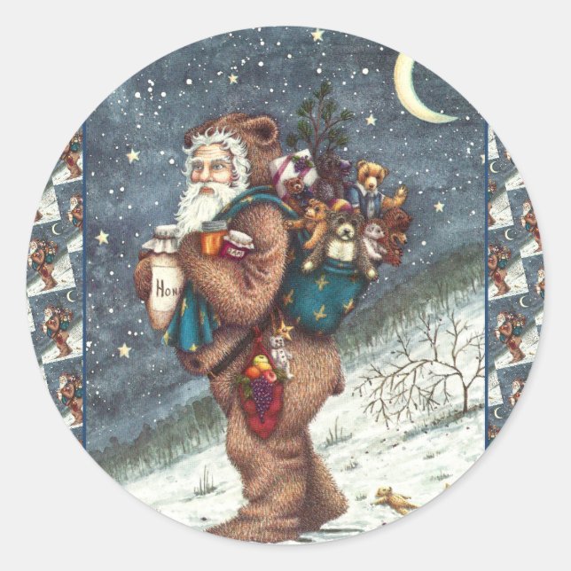 STICKER ROND ST. NICK DANS LA COUVERTURE TEDDY BEAR, NOËL TEDDI (Devant)