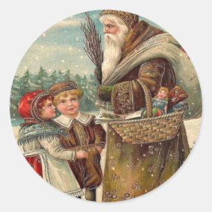 Sticker Rond St Nicolas vintage avec Noël des enfants