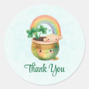 Sticker Rond St. Paddy's Day Cute Rainbow & Clover Merci