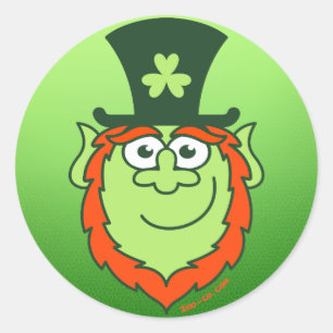 Sticker Rond St Paddy's Day Leprechaun Souriant