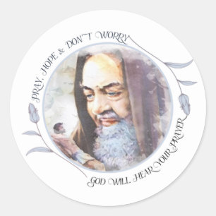 Sticker Rond St Padre Pio Capuchin Floral