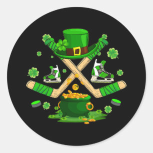 Sticker Rond St. Patrick#39 ; s Jour Hockey Irlandais garçons S