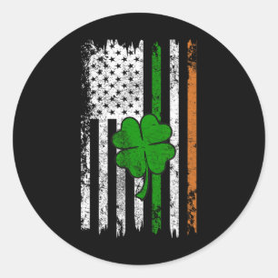 Sticker Rond St Patrick Day Drapeau irlandais américain Retro S