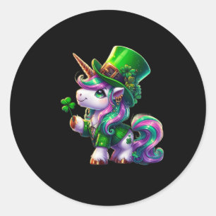 Sticker Rond St Patrick Day Tee - shirt Irlande Unicorn Girls F