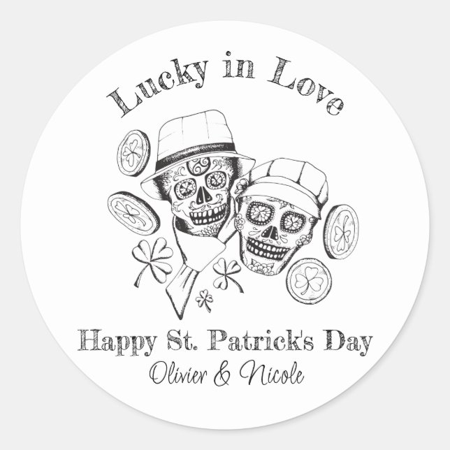 Sticker Rond St patrick Nom personnalisé Crâne sucre Lucky in L (Devant)