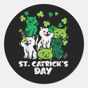 Sticker Rond St Patricks Catricks Day Cats Saint Pattys