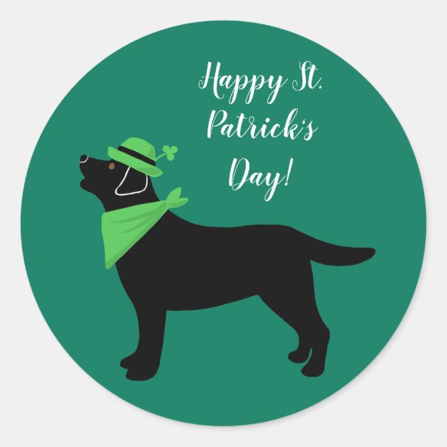 Sticker Rond St. Patrick's Day Black Labrador Green Fashion (Devant)
