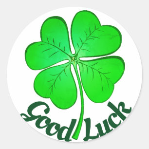 Sticker Rond St Patrick's Day BONNE CHANCE Shamrock/Clover vert
