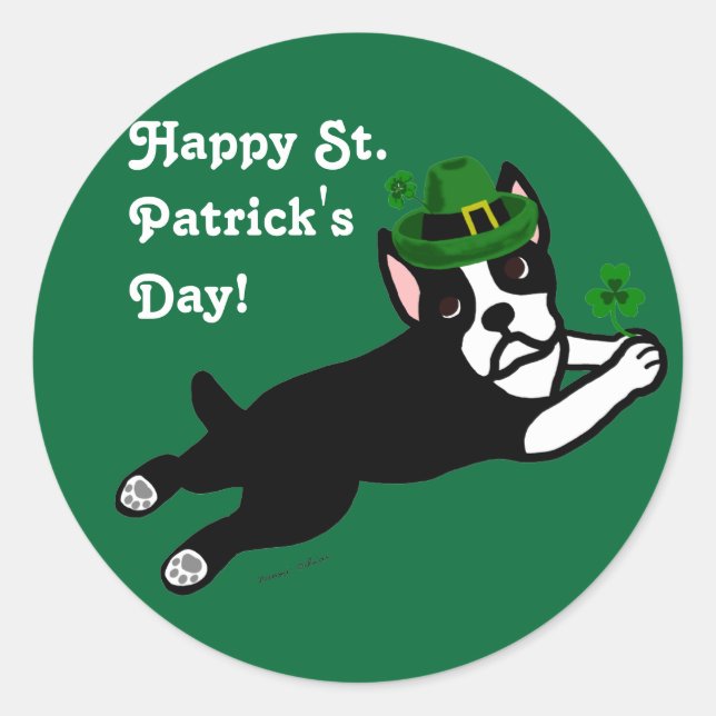 Sticker Rond St. Patrick's Day Boston Terrier 2 (Devant)