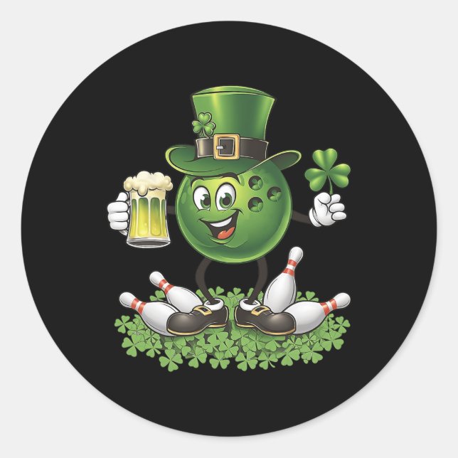 Sticker Rond St. Patrick's Day Bowling Drinking Beer Lover Joue (Devant)