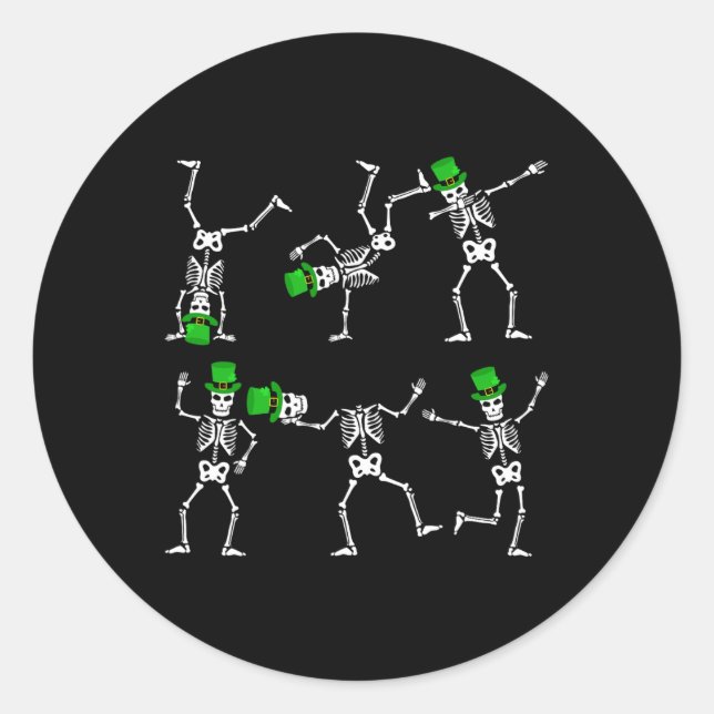 Sticker Rond St Patrick's Day Boys Kids Dancing Skeleton Casque (Devant)
