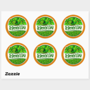Sticker Rond St Patrick's Day Casquette Shamrock Green Orange